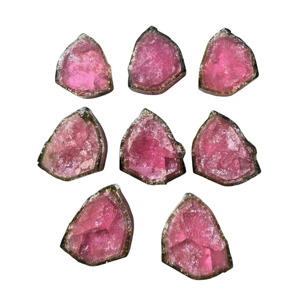 140 carats Watermelon Tourmaline Slices Hand cut and polished custom cabochons